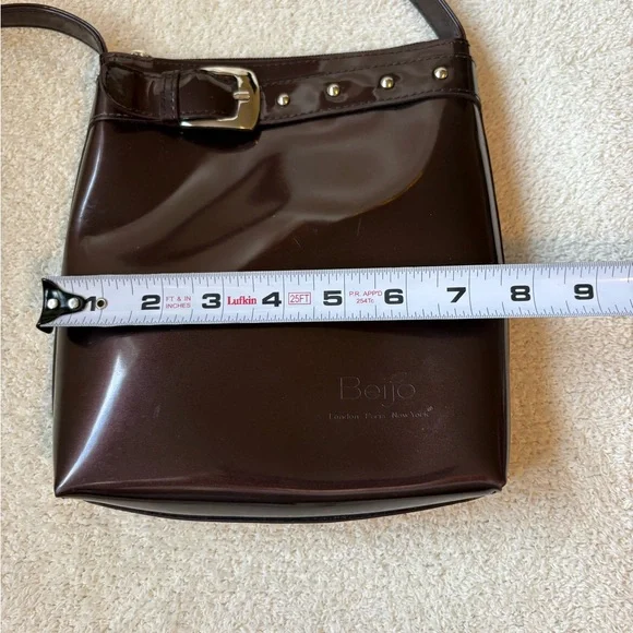 Beijo Brown Patent Leather Crossbody Bag Purse - Picture 3 of 12